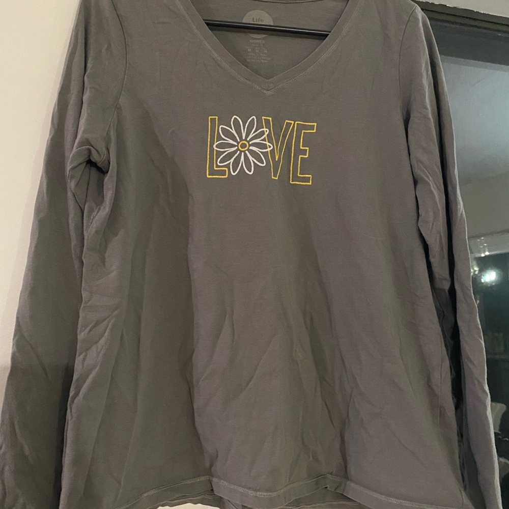 Life is Good, Grey, long sleeve, v-neck tshirt.  Size women’s Medium.